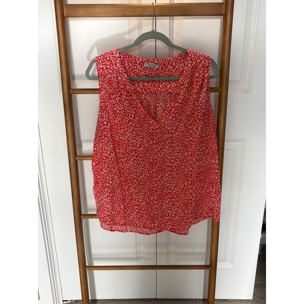 Dalia Womens Plus Size 2X Red White Abstract Print Sleeveless V-Neck Blouse Top